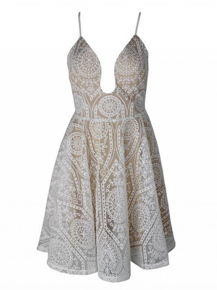 Choies White Spaghetti Strap Plunge Open Back Lace Dress