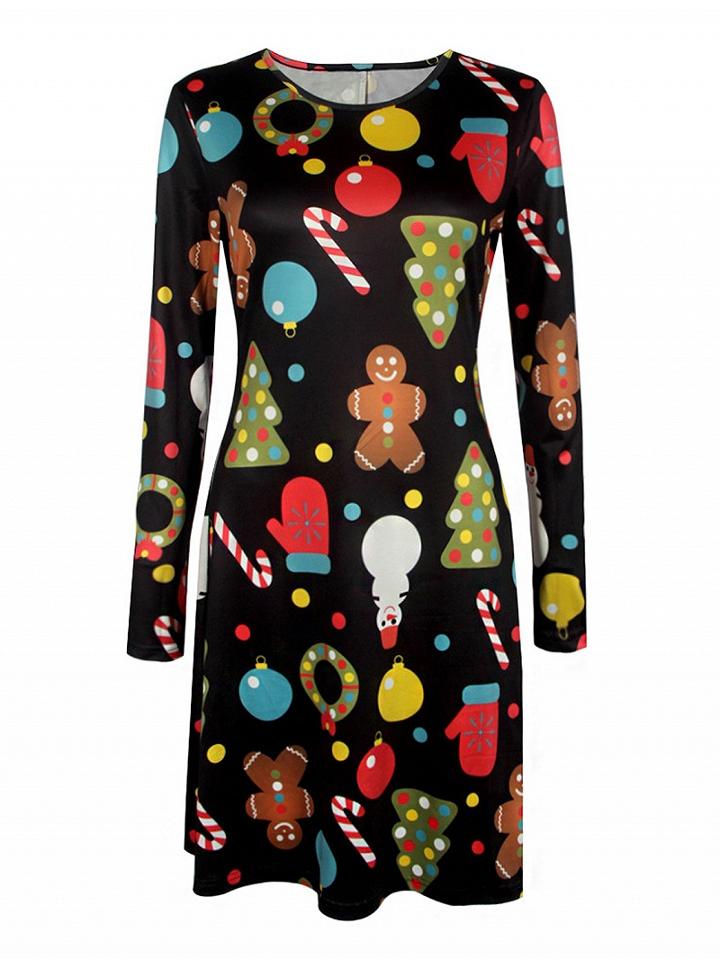 Choies Black Contrast Christmas Symbol Print Holiday A-line Dress