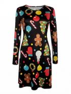 Choies Black Contrast Christmas Symbol Print Holiday A-line Dress
