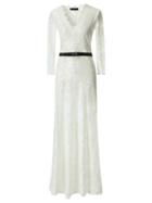 Choies White V-neck Crochet Lace Panel Bow Tie Prom Dress