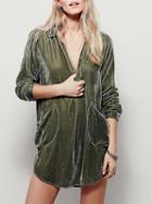 Choies Green Velvet Long Sleeve Mini Shirt Dress