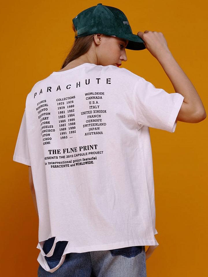 Choies White Letter Print Back Ripped Short Sleeve T-shirt
