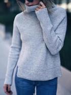 Choies Gray High Neck Long Sleeve Knit Sweater