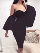 Choies Black Bandeau Flare Sleeve Chic Women Bodycon Mini Dress