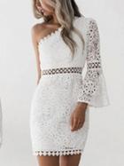 Choies White One Shoulder Cut Out Detail Flare Sleeve Lace Mini Dress