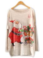 Choies Beige Bat Sleeve Santa Claus's Gifts Knitted Sweater