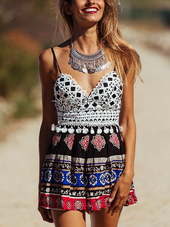 Choies Polychrome V-neck Geo-tribal Spaghetti Strap Mini Dress