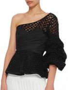 Choies Black One Shoulder Lace Panel Blouse