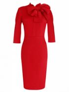Choies Burgundy Bow Tie Embellished 3/4 Sleeve Bodycon Dress