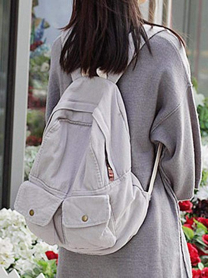 Choies Gray Zip Detail Denim Backpack