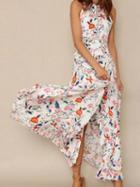 Choies Polychrome Floral Open Back Tie Waist Split Maxi Beach Dress