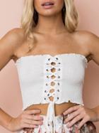 Choies White Off Sholder Lace Up Detail Crop Top