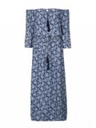 Choies Blue Floral Off Shoulder Tie Front Maxi Dress