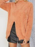 Choies Orange High Neck Split Front Long Sleeve Chic Women Knit Sweater
