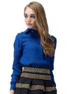 Choies Blue Chiffon Long Sleeve Pointed Collar Shirt