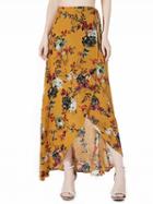 Choies Yellow Floral High Waist Boho Wrap Maxi Skirt