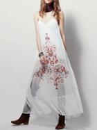 Choies White V-neck Geo-tribal Print Ruffle Hem Dress And Vest Lining