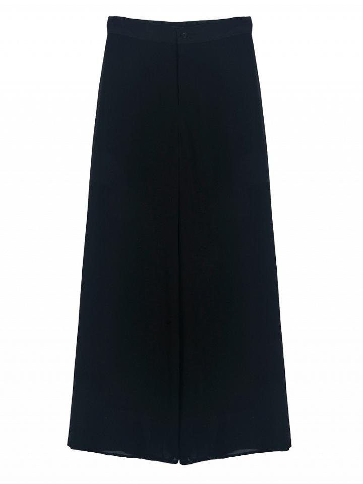 Choies Black Sheer Overlay Pleat Detail Wide Leg Pants