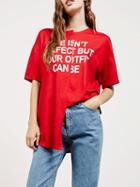Choies Red Letter Print Asymmetric Hem Short Sleeve T-shirt