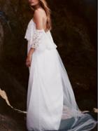 Choies White Cold Shoulder Lace Ruffle Sweep Cami Maxi Prom Dress