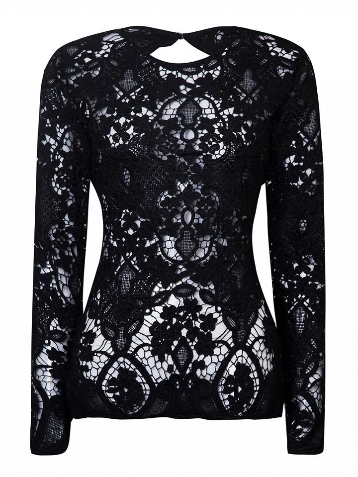 Choies Black Open Back Bow Tie Detail Crochet Lace Blouse