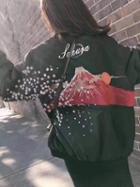Choies Army Green Embroidery Detail Bomber Jacket