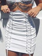 Choies White High Waist Lace Up Front Pencil Skirt