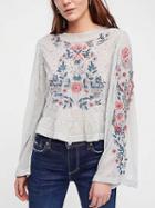 Choies Silver Floral Embroidery Lurex Yarn Long Sleeve Blouse