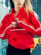 Choies Red Stripe High Neck Zip Front Long Sleeve Sweatshirt