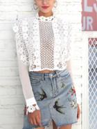 Choies White Crochet Lace Sheer Sleeve Crop Top