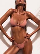 Choies Pink Nylon Open Back Chic Women Bikini Top And Bottom