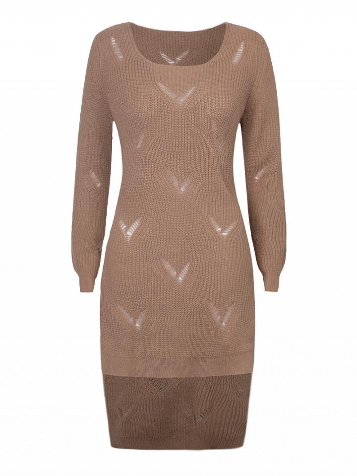 Choies Khaki Ripped Dipped Hem Long Sleeve Sweater