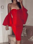 Choies Red Bandeau Flare Sleeve Chic Women Bodycon Mini Dress