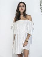Choies White Off Shoulder Bow Sleeve Crushed Velvet Dress