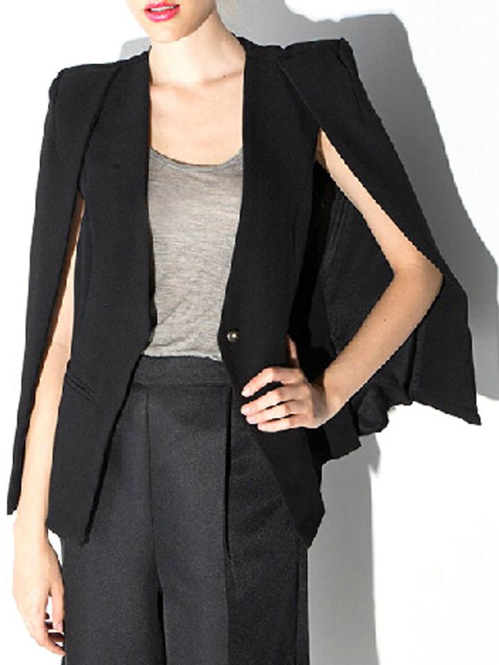 Choies Black Collarless Single Button Cape Coat