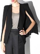 Choies Black Collarless Single Button Cape Coat