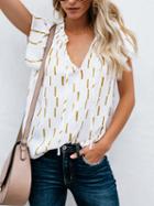 Choies Yellow V-neck Stripe Print Chic Women Blouse