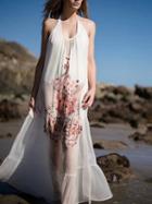 Choies White Spaghetti Strap Backless Ruffle Hem Maxi Dress And Cami Lining