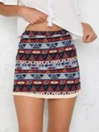 Choies Multicolor High Waist Geo Pattern Raw Hem Pencil Mini Skirt