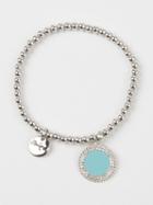 Choies Blue Stone And Crystal Embellished Pendant Chain Bracelet