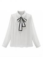 Choies White Bow Tie Front Chiffon Long Sleeve Shirt