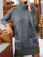 Choies Gray High Neck Long Sleeve Women Knit Mini Dress