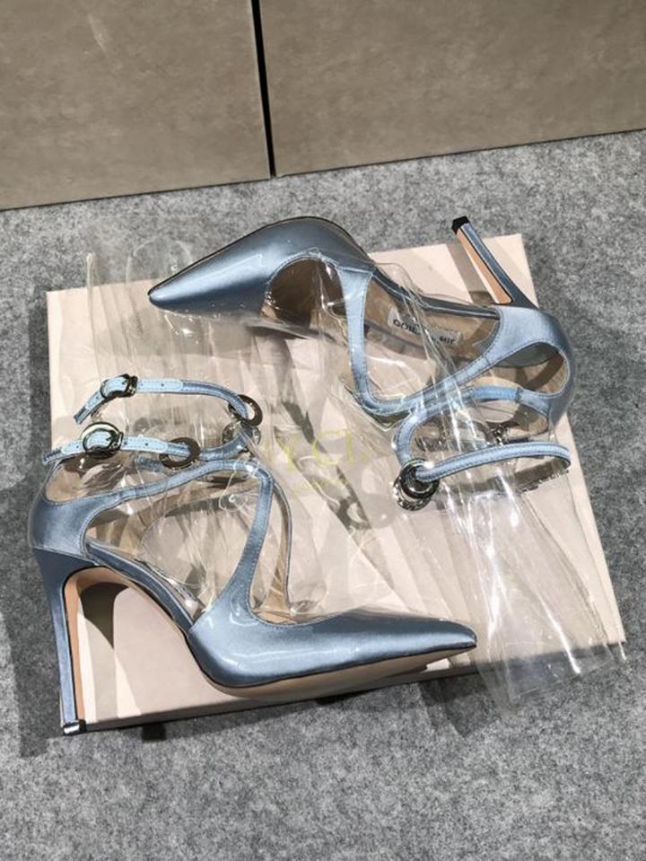 Choies Blue Transparent Panel Chic Women Pointed High Heeled Pumps