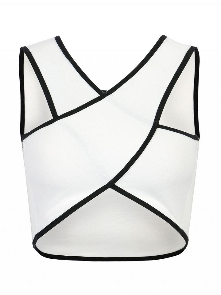 Choies White Contrast Hem Cross Front Crop Top