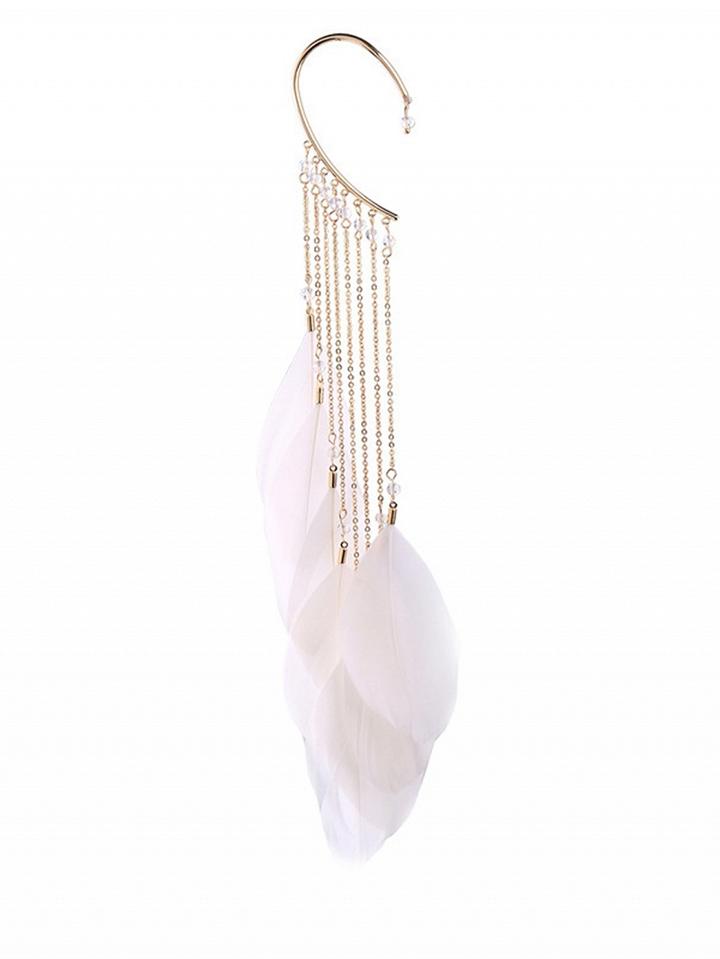 Choies White Alloy Tassel Feather Chic Women Earrings