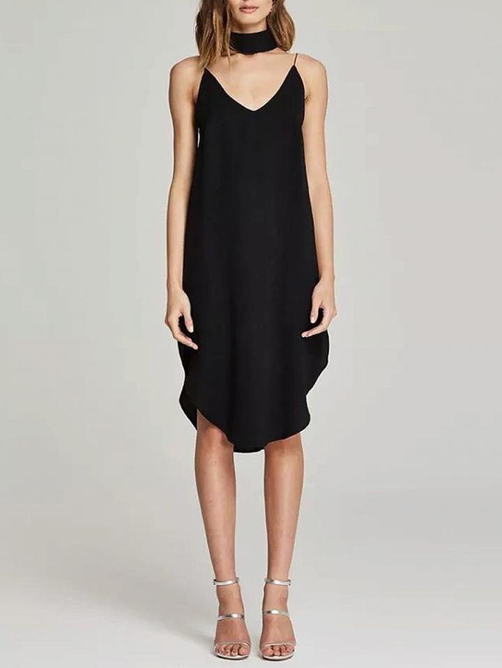 Choies Black V-neck Side Split Backless Choker Detail Cami Dress