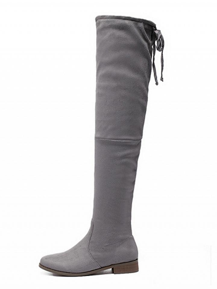 Choies Gray Suedette Tied Back Thigh High Boots