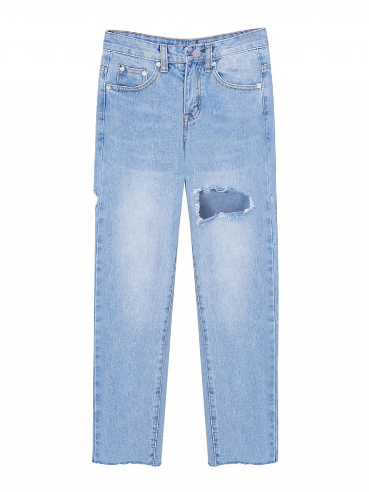 Choies Light Blue Ripped Straight Jeans