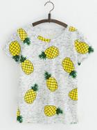 Choies Gray Cotton Pineapple Print Chic Women T-shirt
