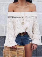 Choies Beige Off Shoulder Puff Sleeve Chic Women Knit Sweater